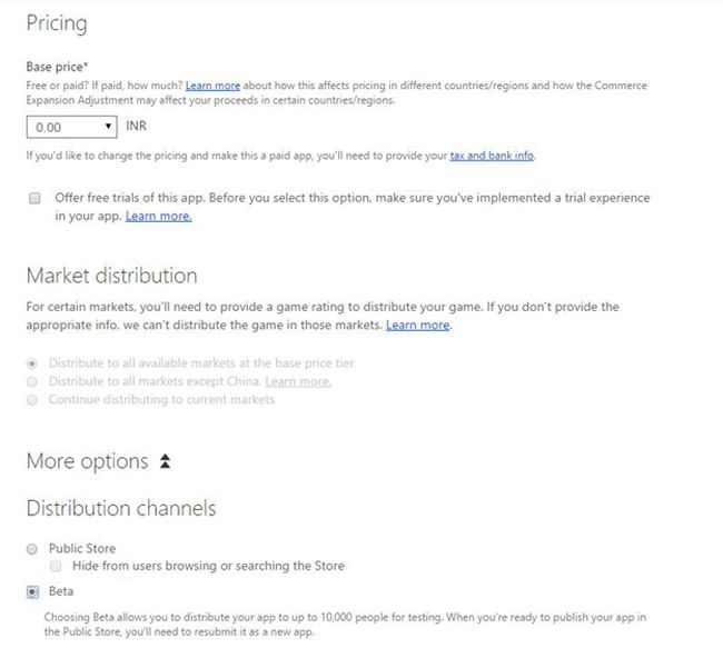pricing option of window App